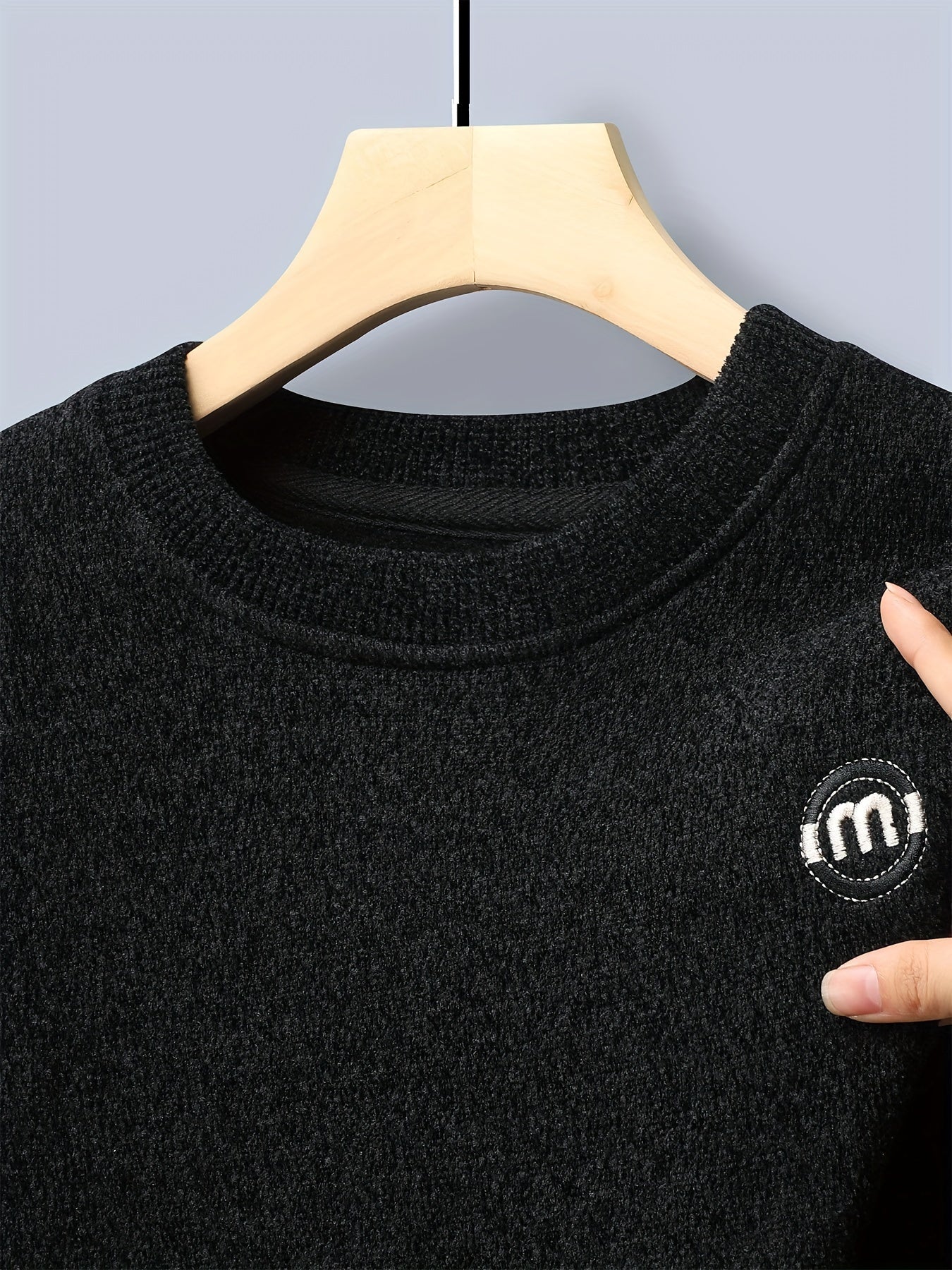 Sweat-shirt polaire homme à col rond, doublure chaude et côtelée, pull uni décontracté
