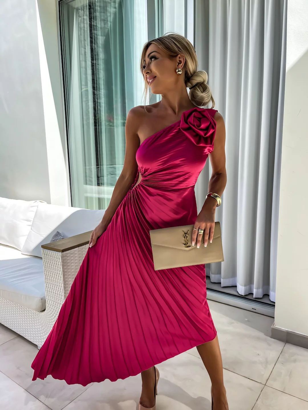 Robe de soirée sirène à une épaule avec fleur 3D