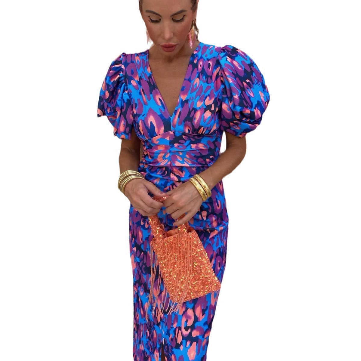 Robe longue élégante à manches bouffantes pour femme - Style tendance soirée et événement