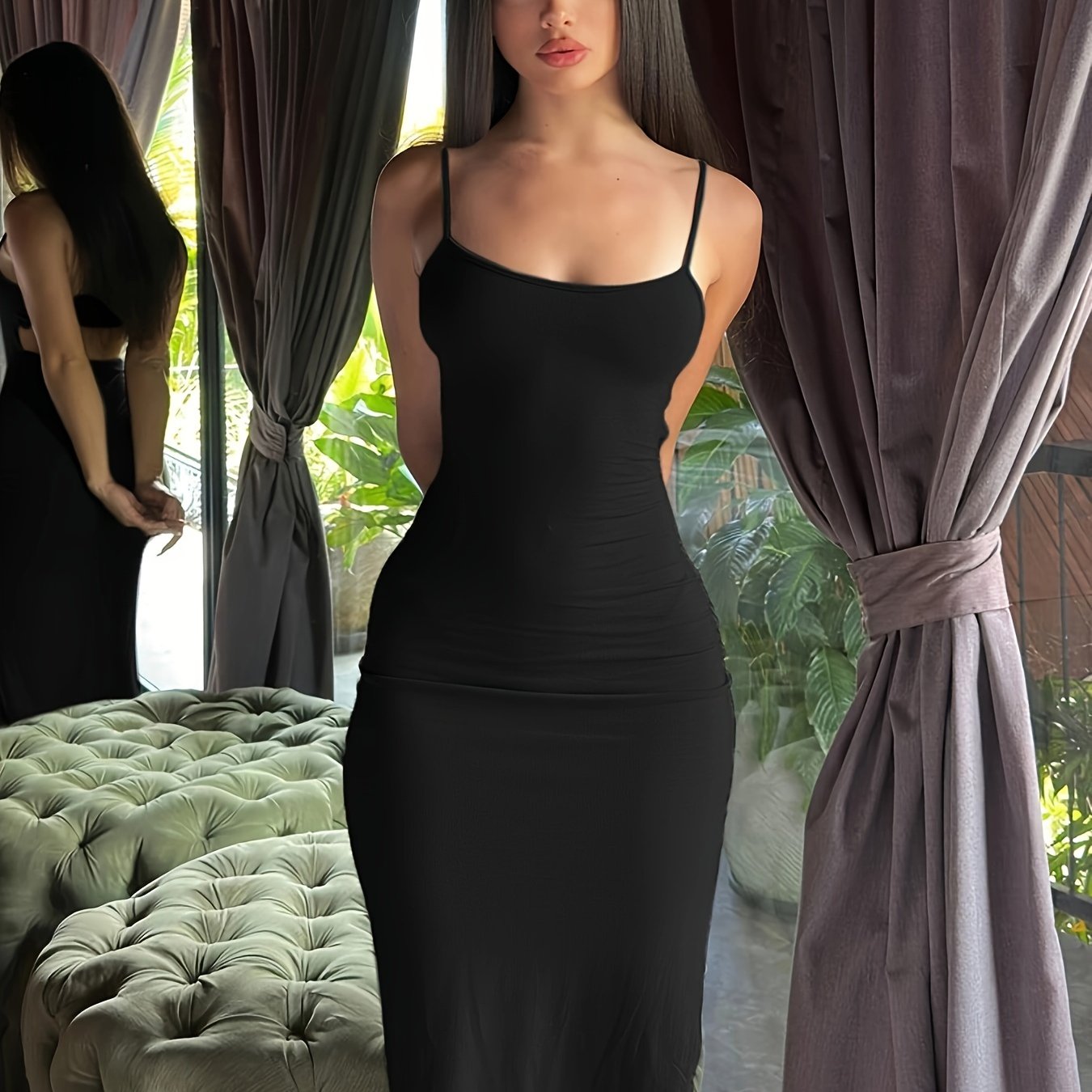Abito lungo aderente da donna stile serata elegante con spalline sottili - Ideale per eventi chic