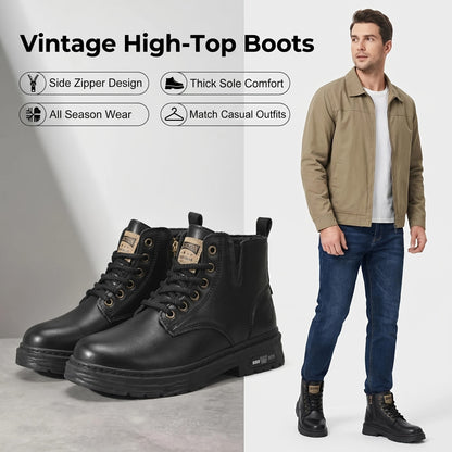 Bottes montantes homme noires à lacets et semelle épaisse
