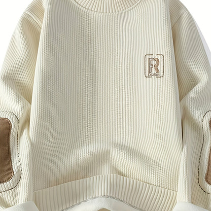 Sweat-shirt à col rond homme avec empiècements coudes côtelés