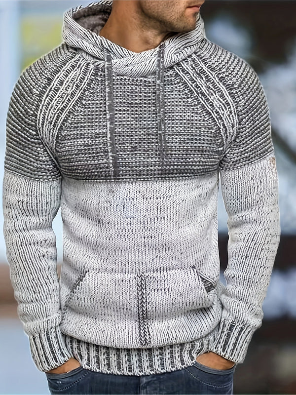 Men's Two-Tone Gray Textured-Knit Hoodie