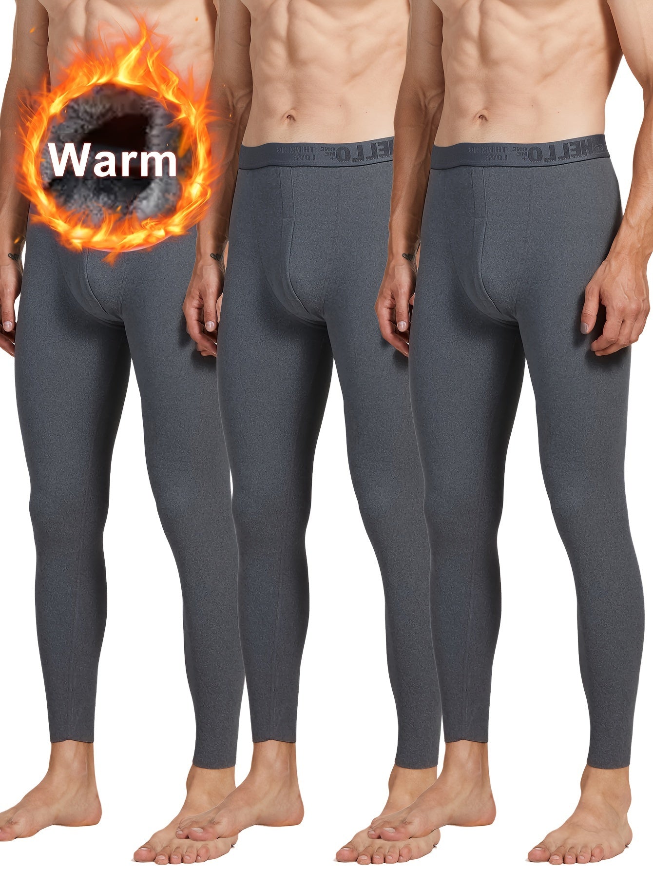 Lot de 3 caleçons longs thermiques pour homme – Bas de sous-vêtement chaud, couleur unie
