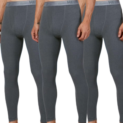 Lot de 3 caleçons longs thermiques pour homme – Bas de sous-vêtement chaud, couleur unie