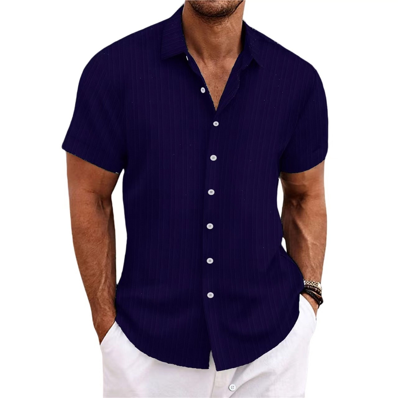 Chemise décontractée à rayures pour homme – Style estival chic, idéale pour la plage ou la ville