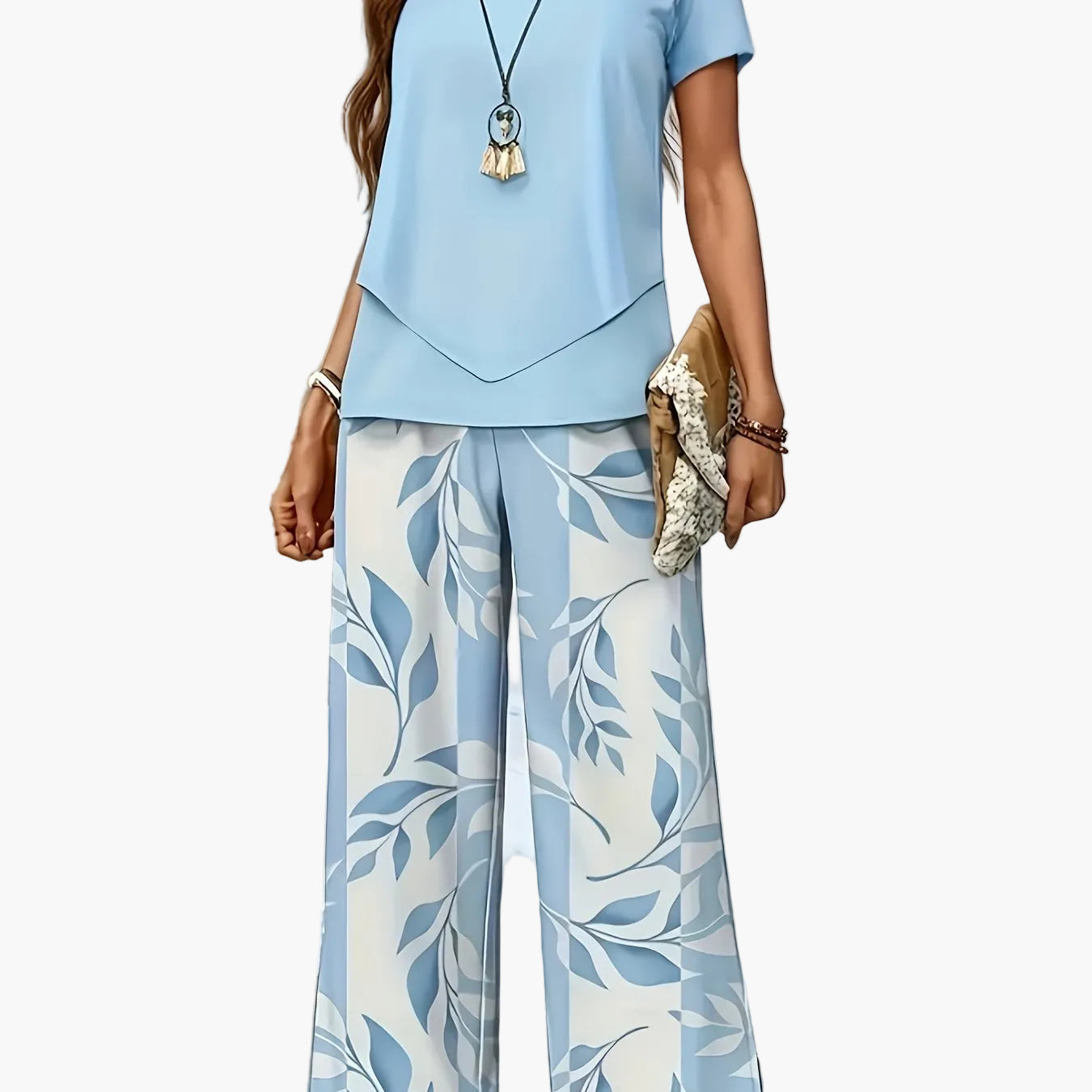 Ensemble élégant pour femme à manches courtes style décontracté chic avec pantalon large imprimé floral