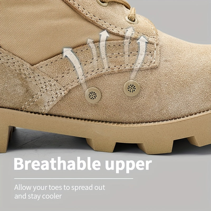 Bottes tactiques homme beige mi-montantes avec lacets et fermeture éclair latérale