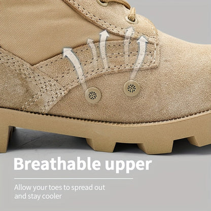 Bottes tactiques homme beige mi-montantes avec lacets et fermeture éclair latérale