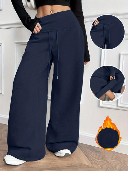 Pantalon large fluide taille haute avec cordon de serrage Femme