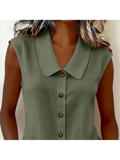 Chemisier sans manches à col Claudine pour femme, style décontracté chic, idéal pour le printemps et l'été