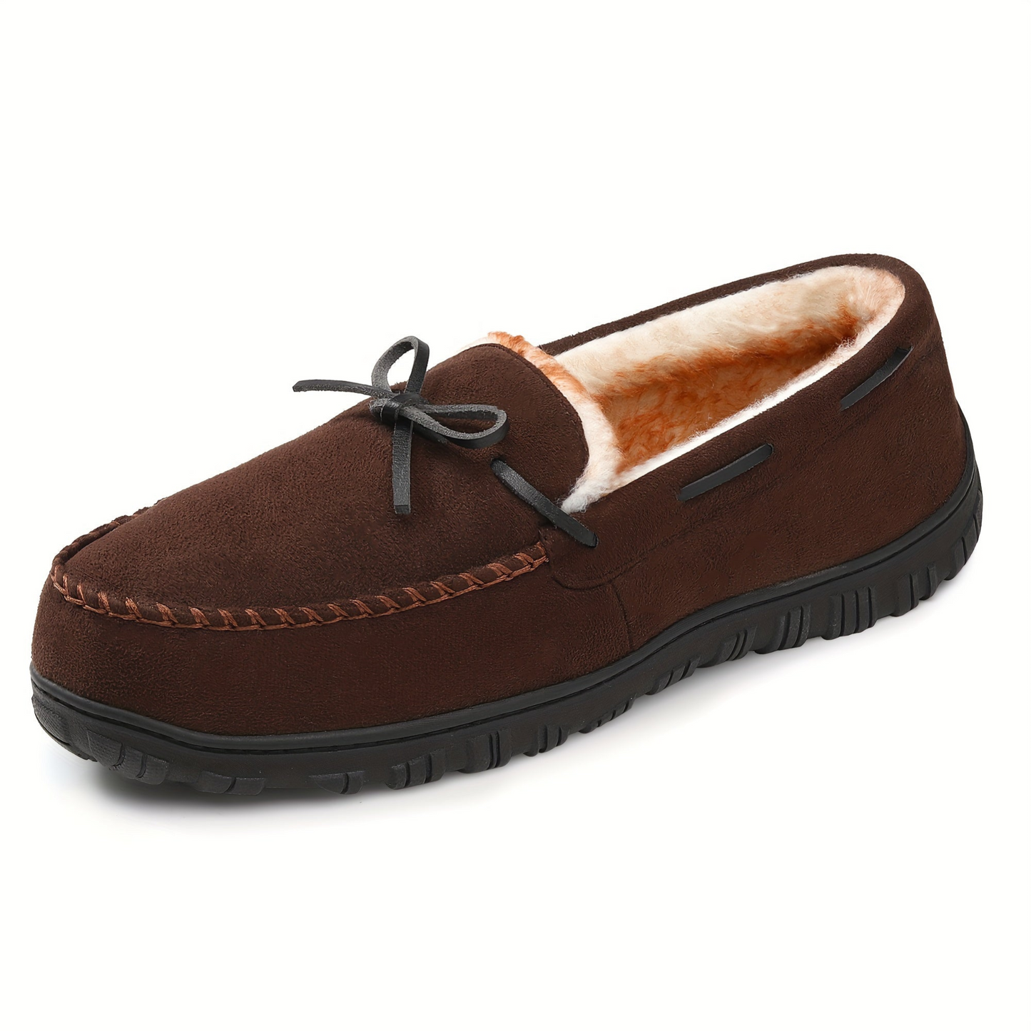 Chausson Mocassin Homme Doublé Façon Fourrure Noir Marron Beige