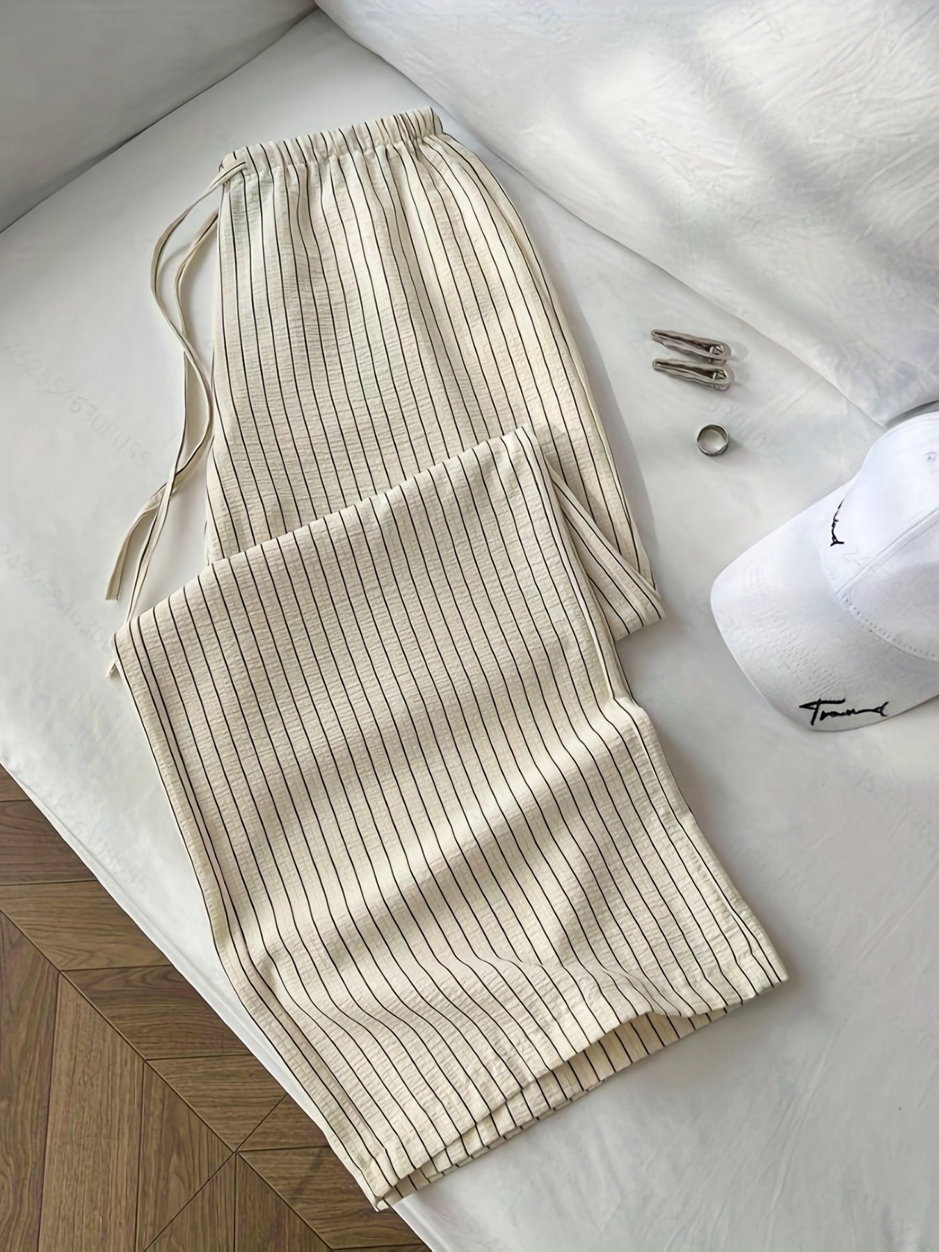 Pantalon ample décontracté à rayures verticales pour femme – Style détente et élégant