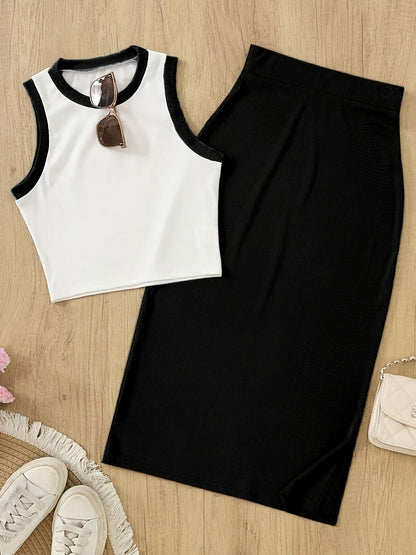 Elegant style sleeveless tank top and skirt set for women - Ideal for spring/summer