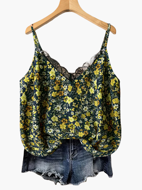 Débardeur femme à fines bretelles, style bohème fleuri, idéal été et vacances