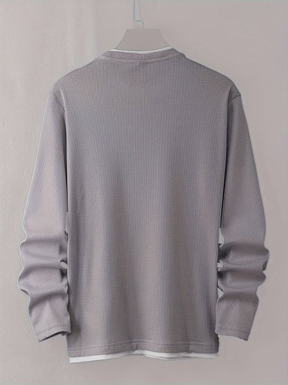 Pull homme texturé gaufré manches longues imprimé smiley col rond