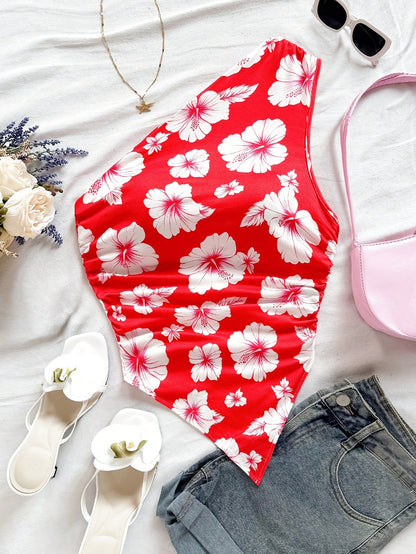 Body une épaule motif floral style élégant pour femme – Idéal printemps/été