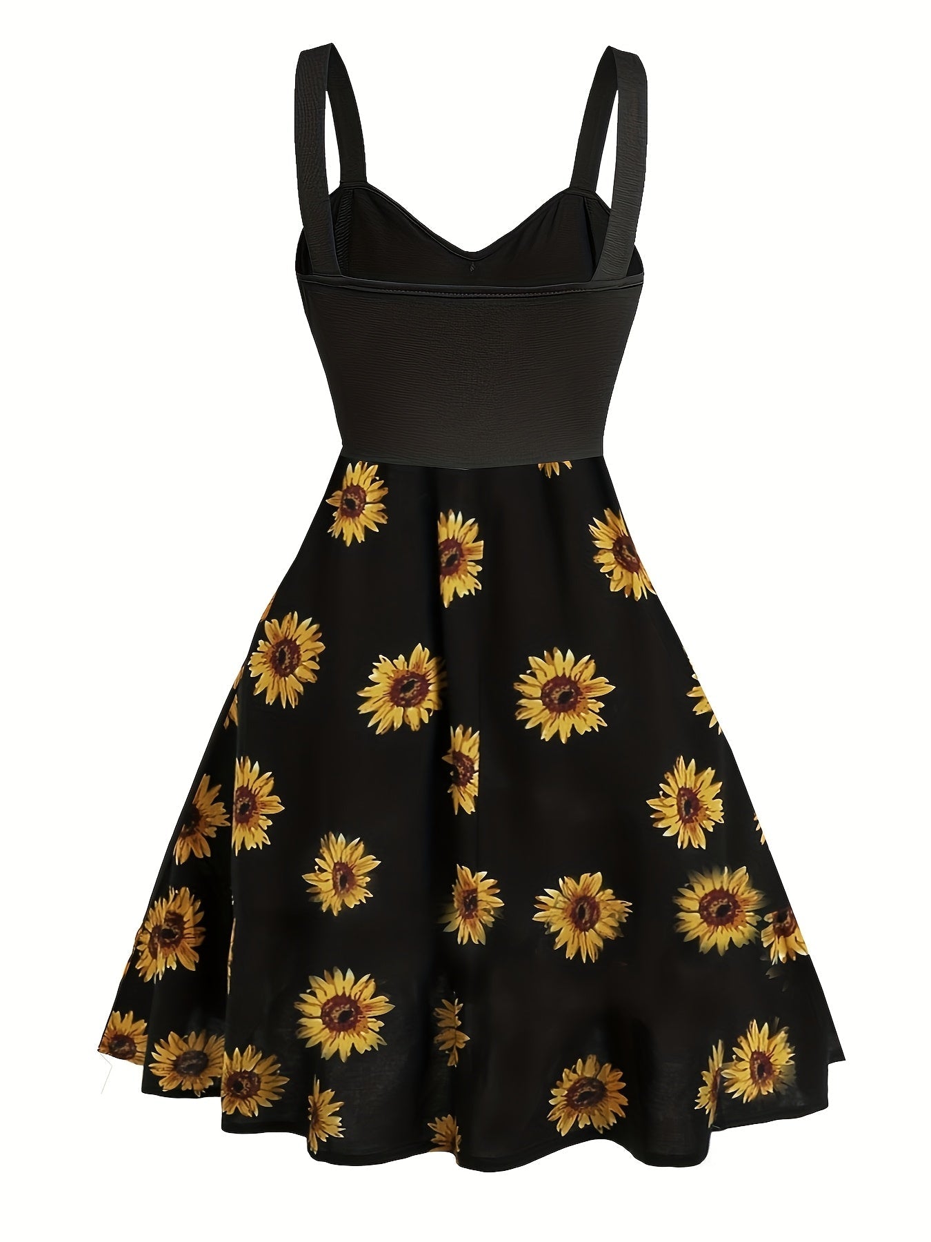Abito vintage donna stile retrò con spalline, motivo girasole, ideale per l'estate e le occasioni informali