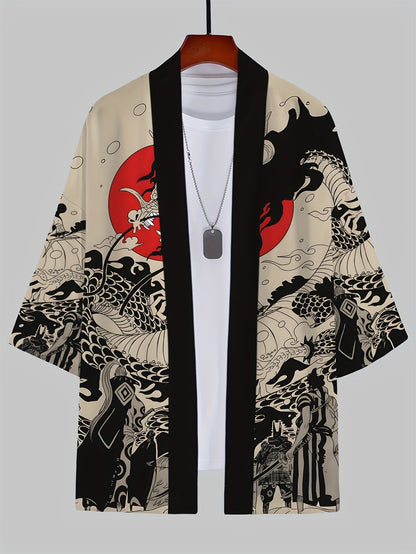 Kimono abierto para hombre estilo streetwear japonés con estampado gráfico artístico