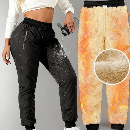 Pantalon de jogging femme doublé polaire chaud à taille élastique