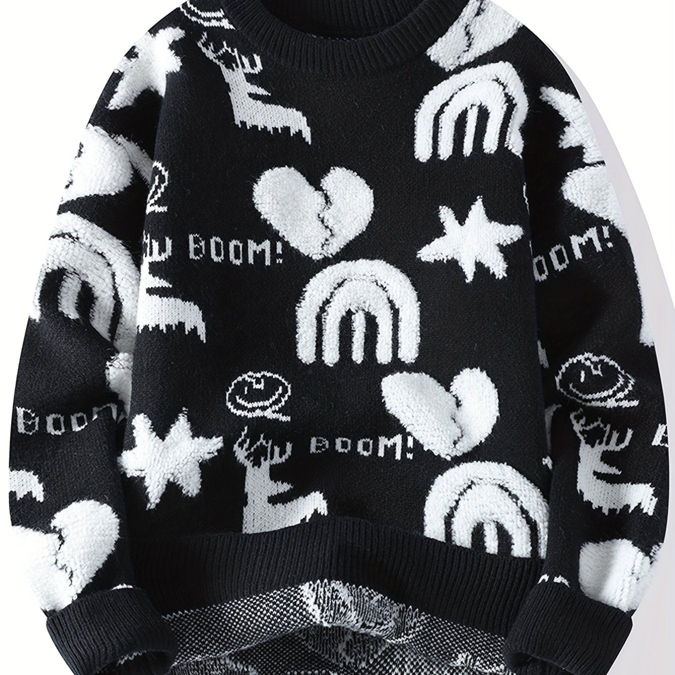 Pull tricoté col rond à motifs variés pour homme - Noir, Blanc ou Rouge