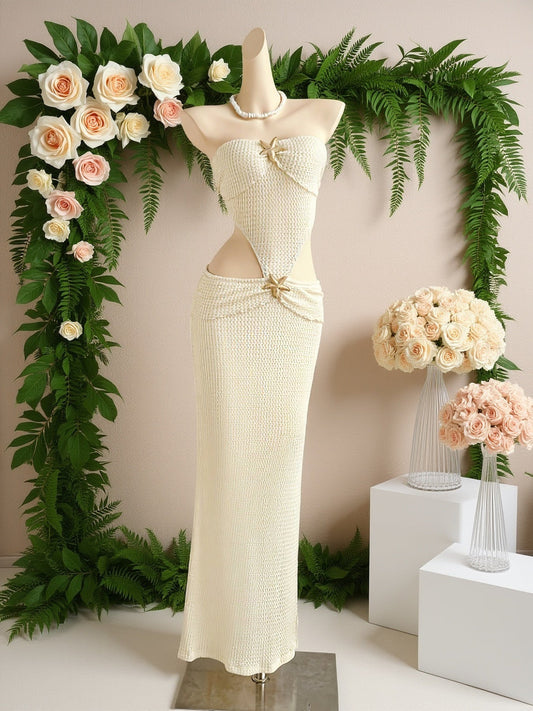 Robe longue de soirée femme style vacances chic découpée bustier élégante