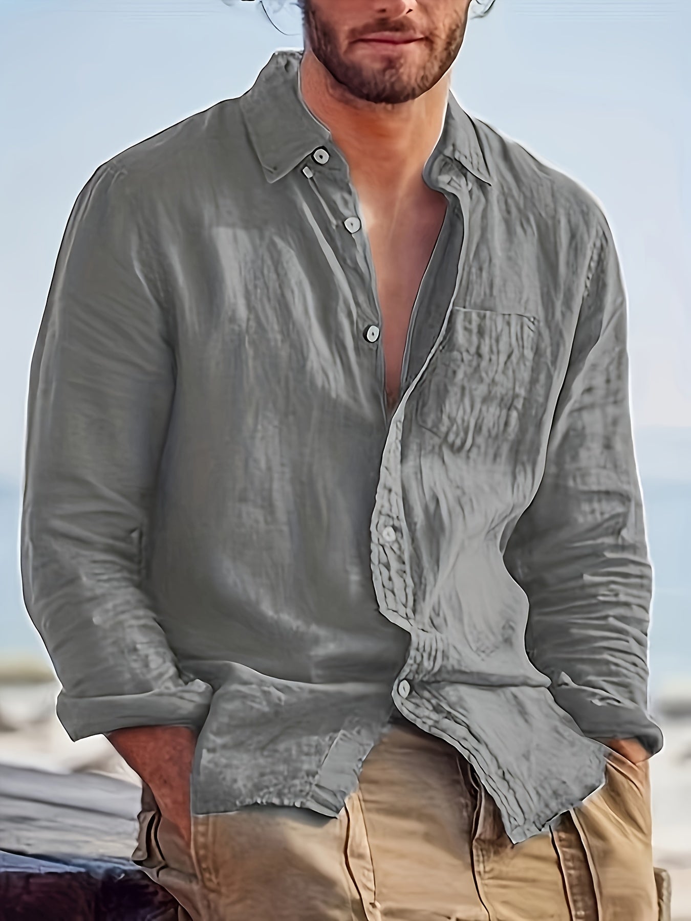 Chemise décontractée pour homme à manches longues style plage – Idéale pour sorties et vacances