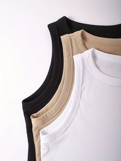 Débardeur Femme Lot de 3 Style Sport Col Rond Sans Manches Idéal Été