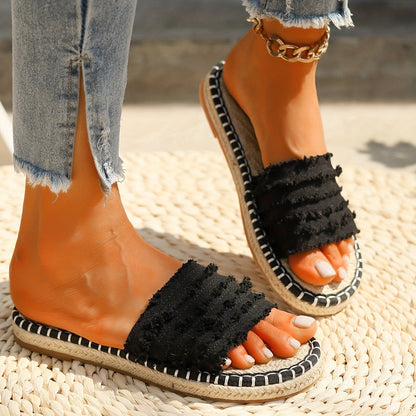 Sandales à enfiler style bohème pour femme – Slides décontractées chic vacances