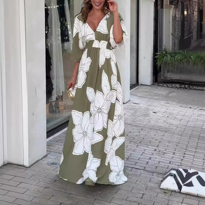 Robe longue femme élégante à fleurs style bohème pour occasions estivales