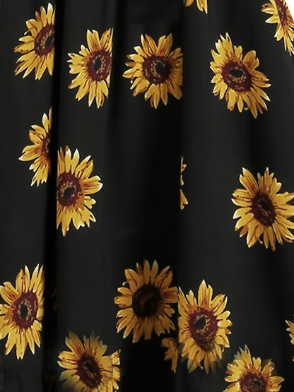 Abito vintage donna stile retrò con spalline, motivo girasole, ideale per l'estate e le occasioni informali