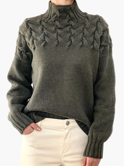 Damtröja med polokrage och flätmönster, avslappnad stil för höst och vinter