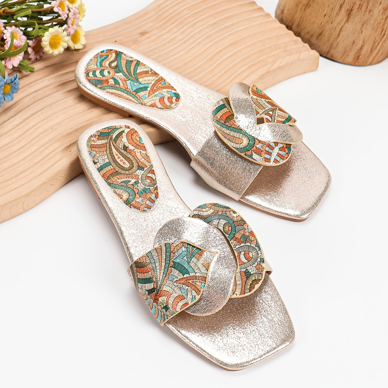 Sandales Plates Femme Style Bohème Chic à Motifs Paisley – Idéales pour Été et Sorties Décontractées