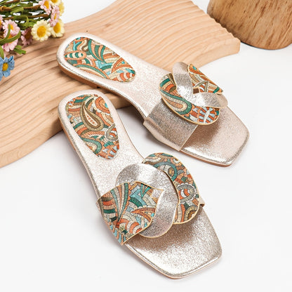 Sandales Plates Femme Style Bohème Chic à Motifs Paisley – Idéales pour Été et Sorties Décontractées
