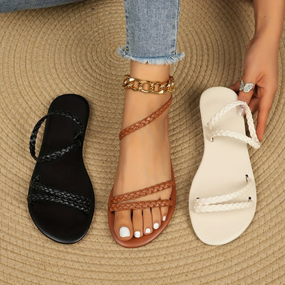 Flätade platta sandaler för kvinnor – Bohemisk chic stil för sommaren, vardagskomfort