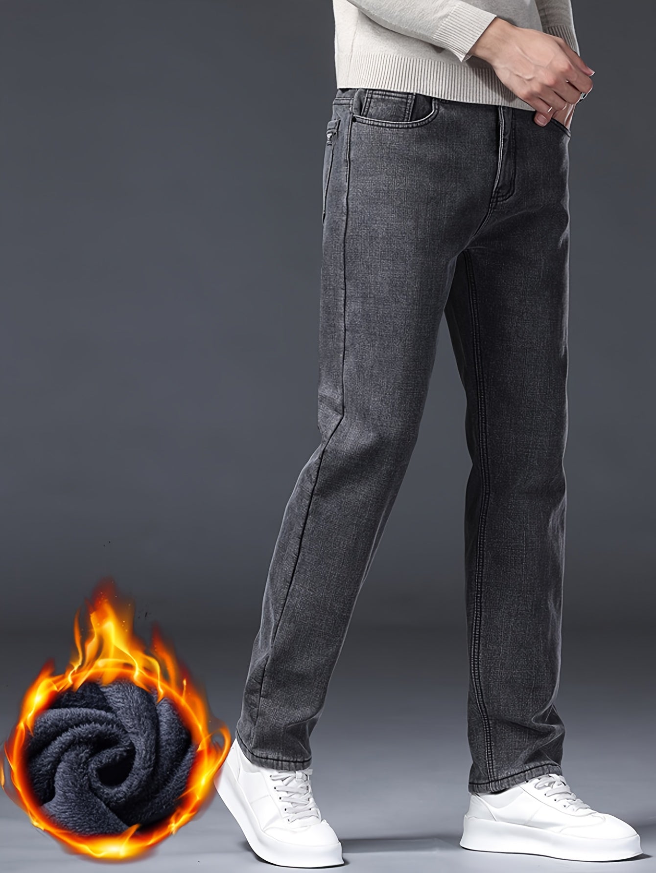 Jean homme gris foncé délavé style décontracté avec 5 poches