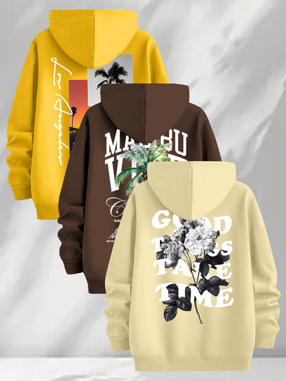 Lot de 3 Hoodies à Capuche Imprimés pour Homme Multicolore Décontracté