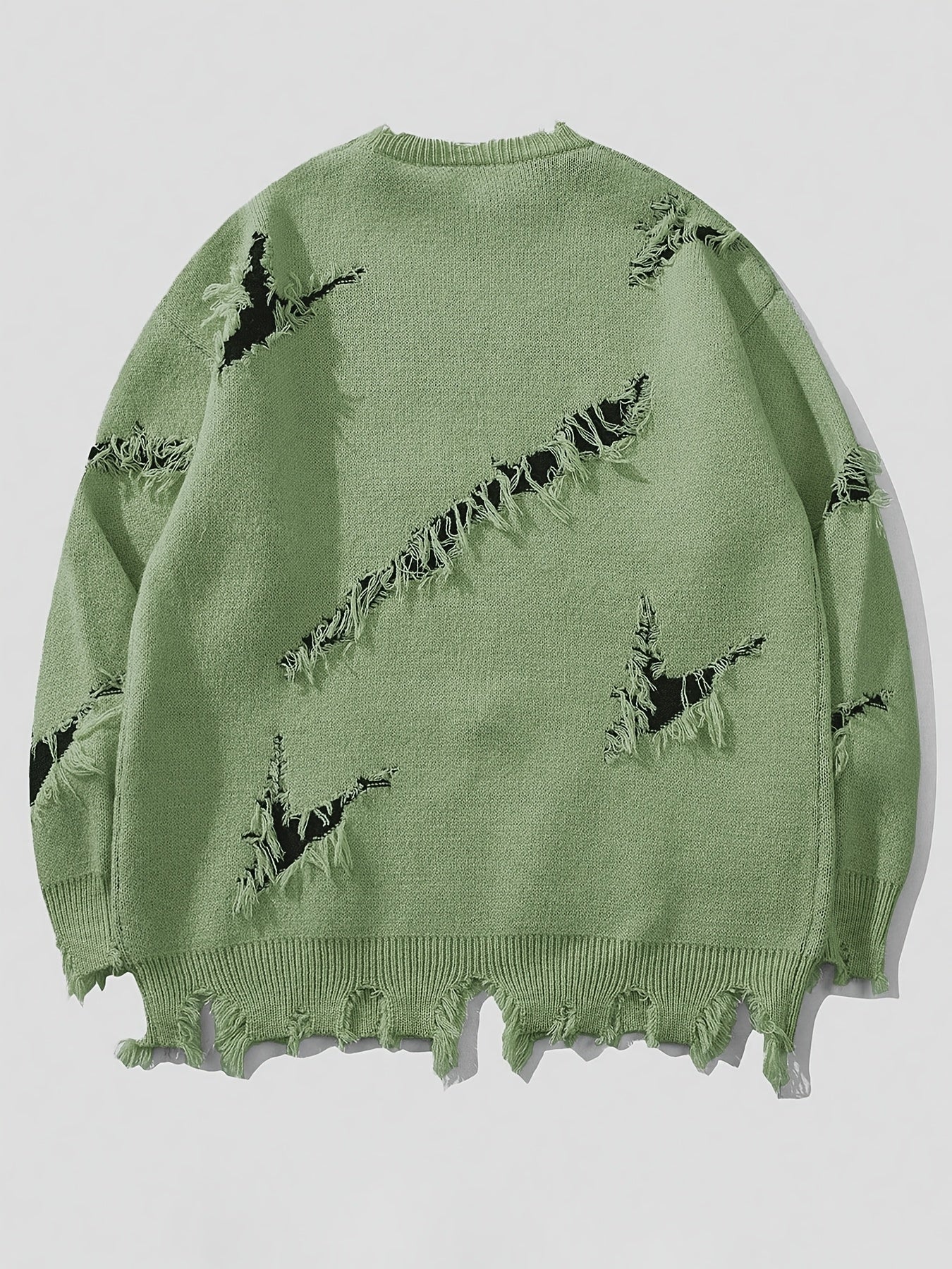 Pull homme décontracté beige à col rond avec motif visage coloré et détails déchirés