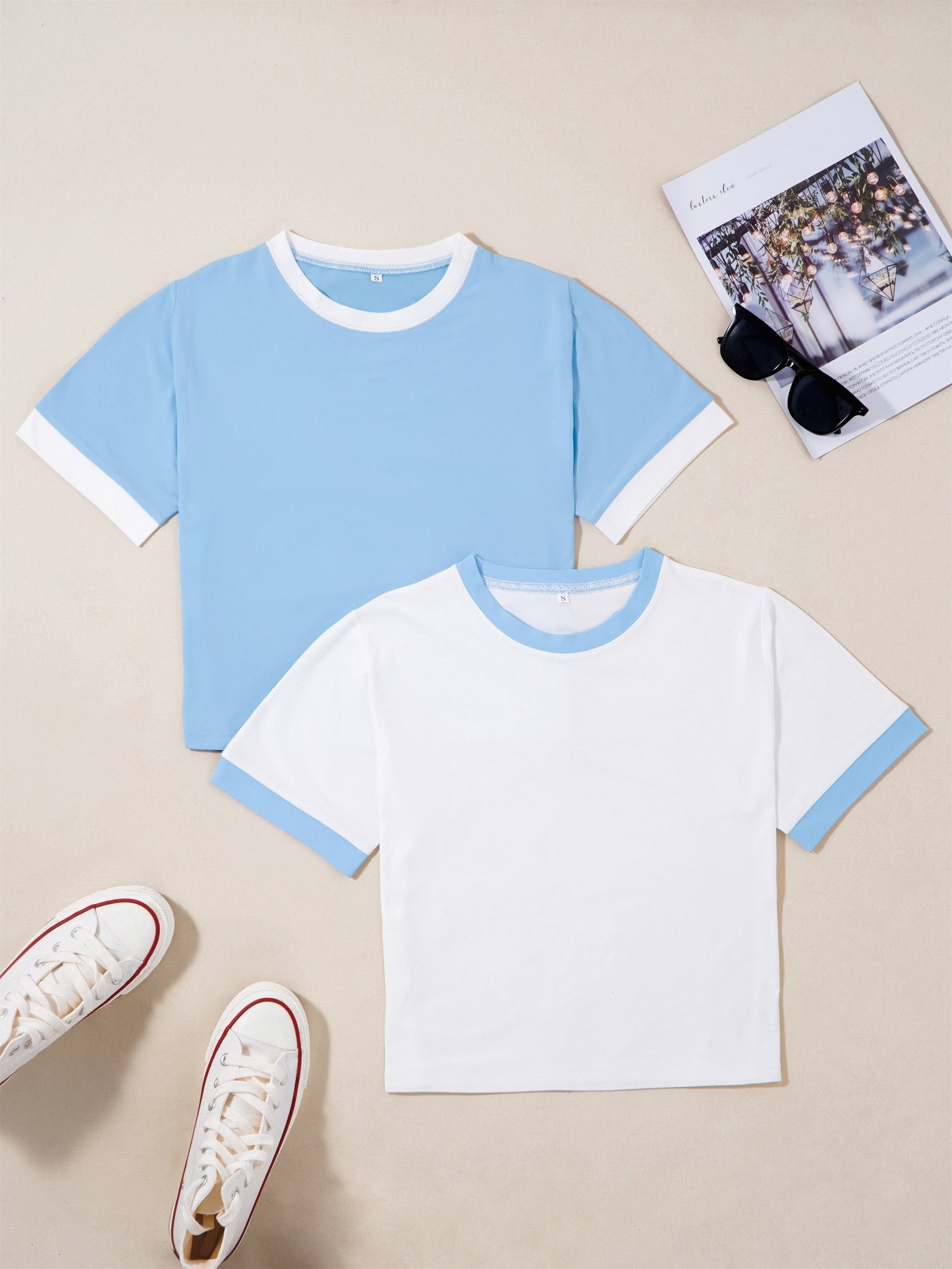 T-shirts style décontracté col rond manches courtes pour femmes - lot de 2