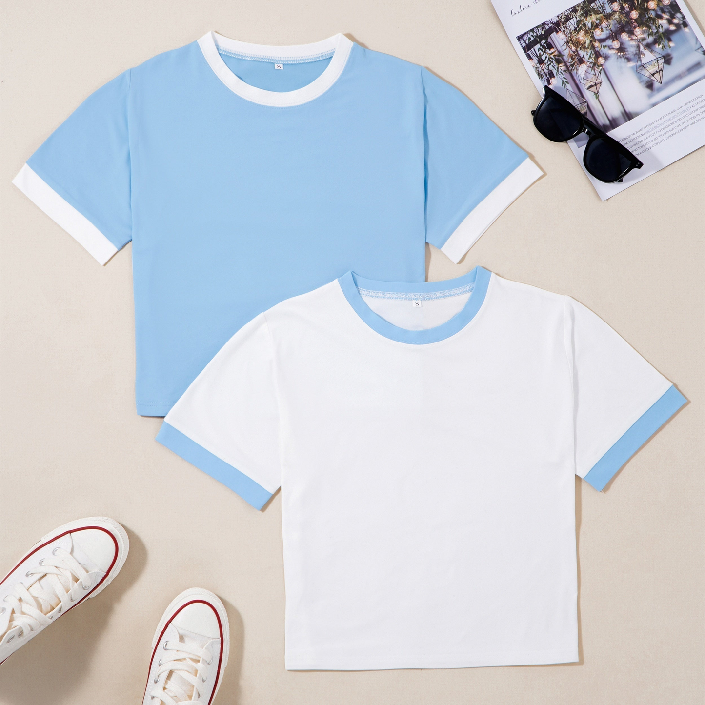 T-shirts style décontracté col rond manches courtes pour femmes - lot de 2