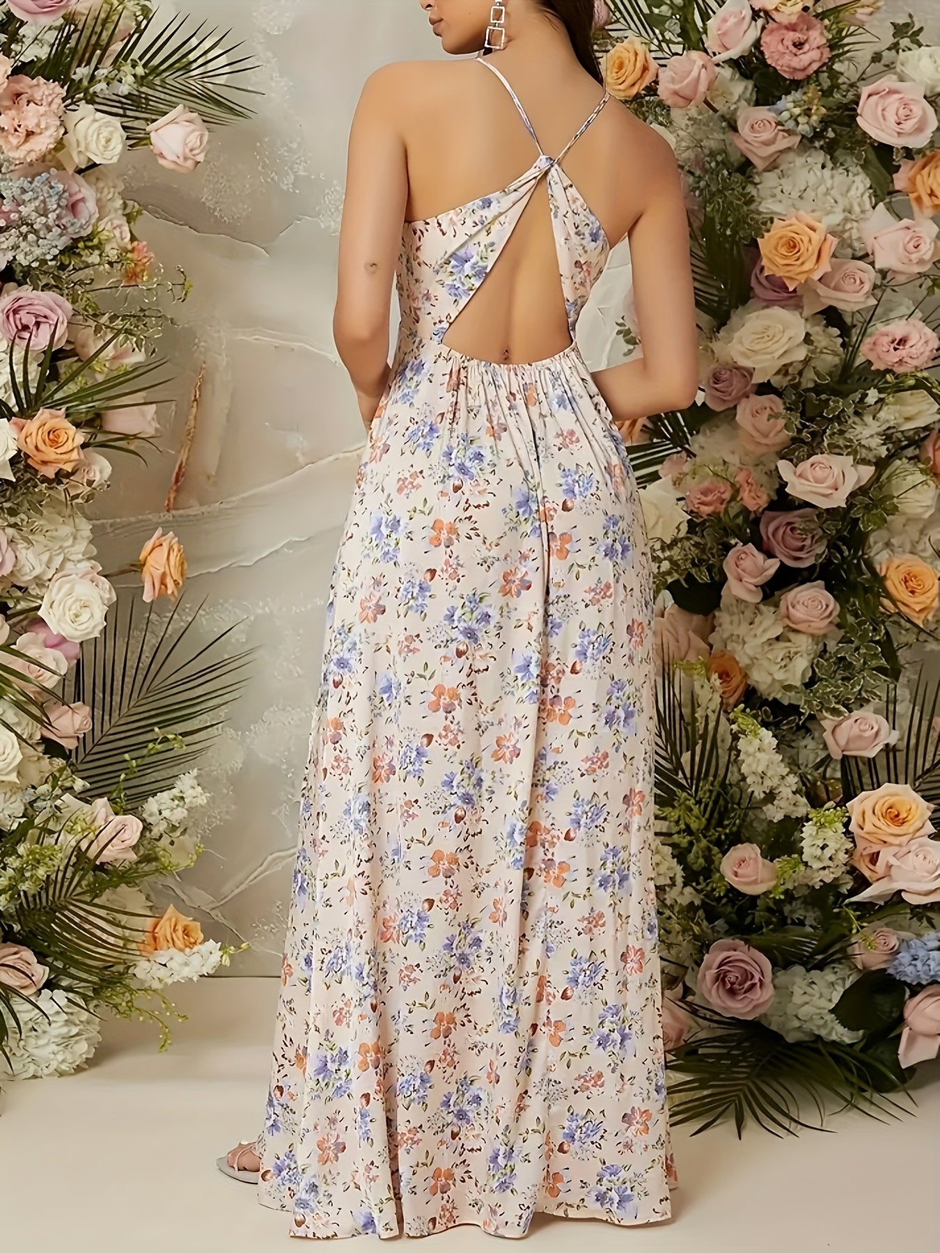 Robe longue portefeuille fleurie élégante pour femme - Style soirée ou mariage