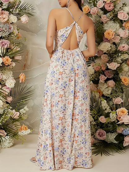 Robe longue portefeuille fleurie élégante pour femme - Style soirée ou mariage