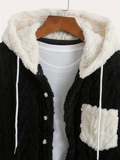 Veste Homme Polaire Sherpa à Capuche Bleu Marine et Poche Poitrine Contrastée