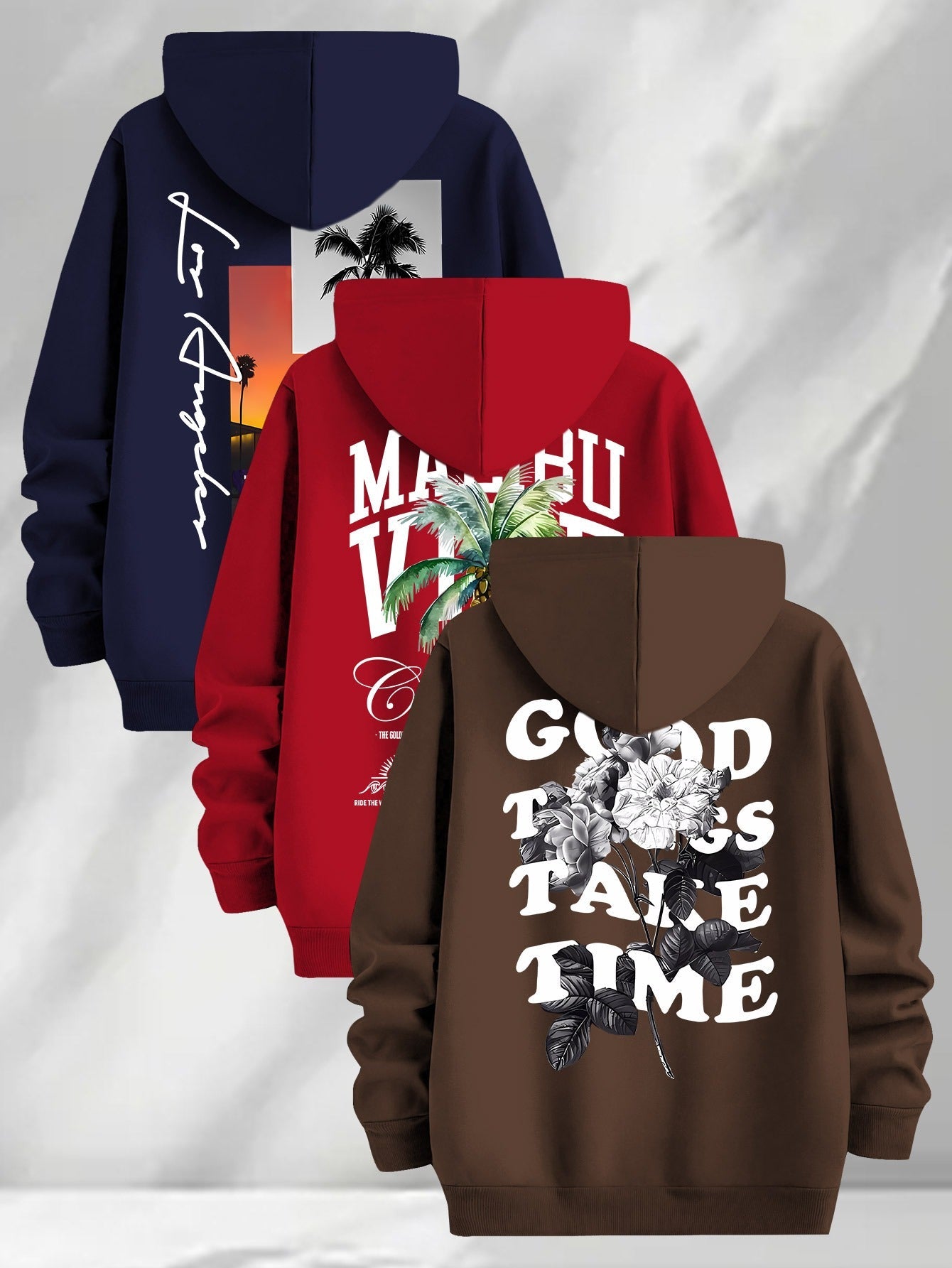 Lot de 3 Hoodies à Capuche Imprimés pour Homme Multicolore Décontracté