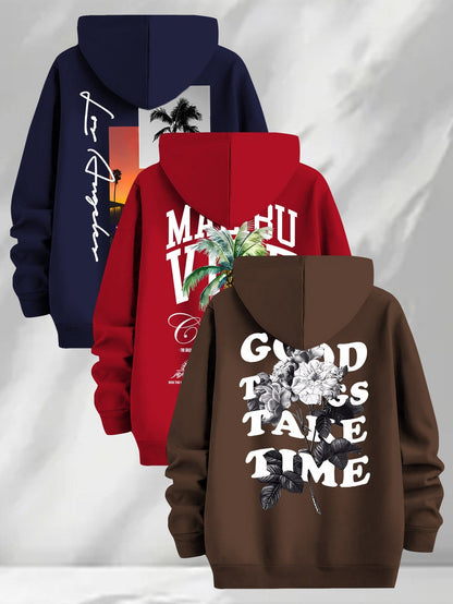 Lot de 3 Hoodies à Capuche Imprimés pour Homme Multicolore Décontracté