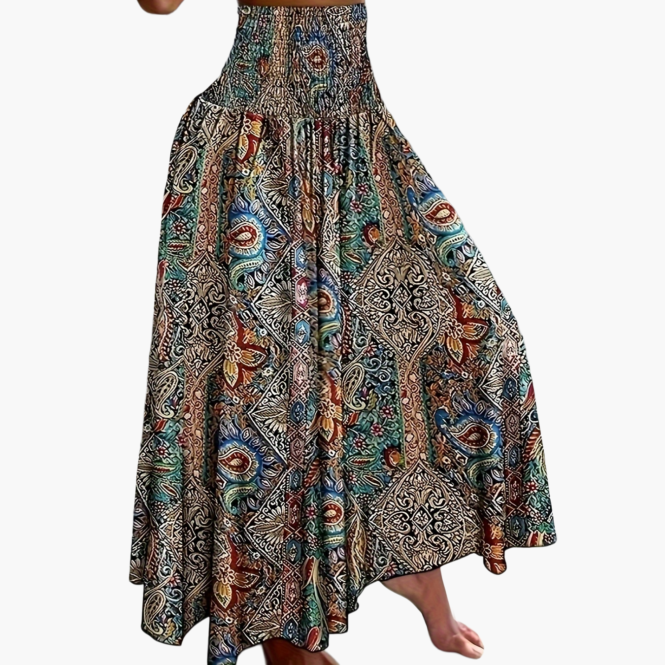 Falda larga de talle alto bohemia para mujer con estampados tropicales para el verano