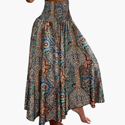 Falda larga de talle alto bohemia para mujer con estampados tropicales para el verano