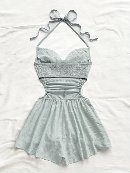 Elegant Women's Romper with Cowl Neck and Open Back – Vacation Style, Modern Fit