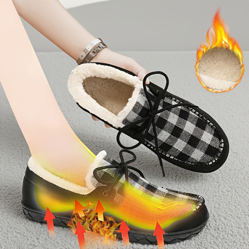 Mocassins Chaussons Doublés à Carreaux Marron pour Homme