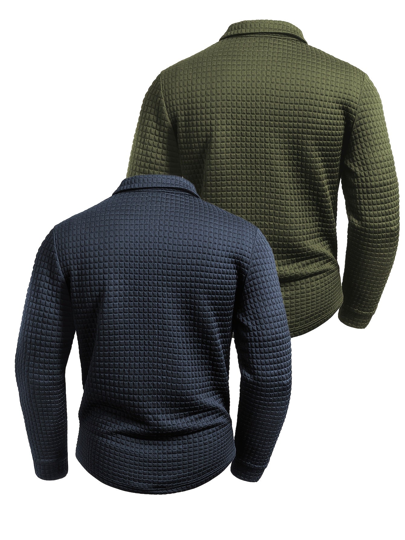Polo homme à manches longues texturé quadrillé bicolore col chemise